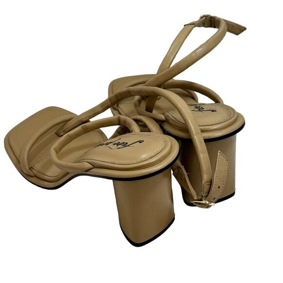 NEW Free People Perth Slingback Leather Sandal Heel Beige Leather - Picture 4 of 6